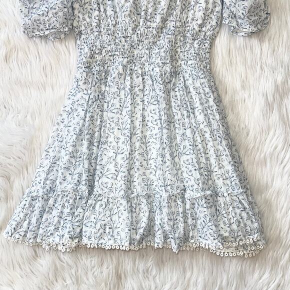 Cleobella Sadie Mini Dress Floral V-Neck Puff Sleeve Smocked Ruffle Cottagecore - Picture 13 of 16